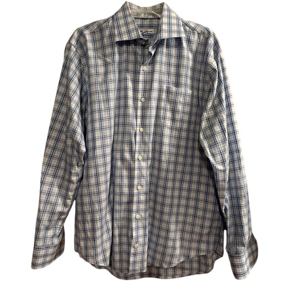 Peter Millar Men's Plaid Long Sleeve Button-Up Shirt Blue Size L - Picture 1 of 16